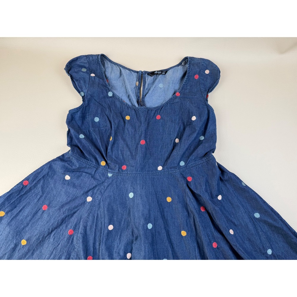 Retro Polka Dot Denim Fit Flare Dress Homecoming Pockets Custom eShakti - Picture 3 of 11